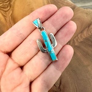 Calvin Begay Sterling Silver Pendant Cactus Inlay Kingsman Turquoise Navajo